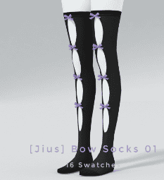 Black knee high socks with open sections on the front and purple bows sims 4 goth cc