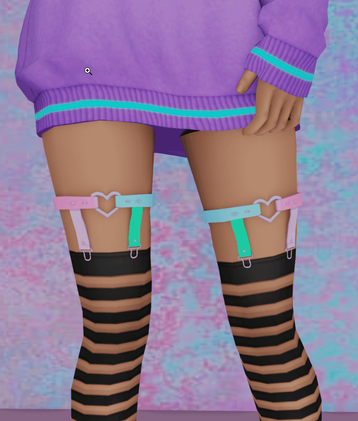 Female legs with pink, green and blue garters sims 4 goth cc