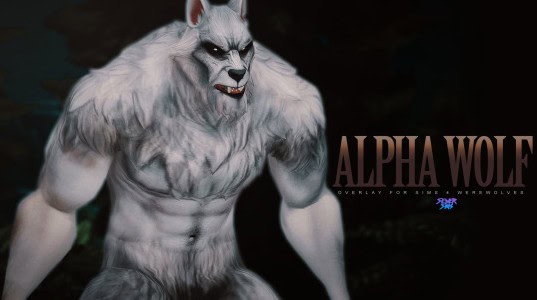 A huge white alpha werewolf with enormous body proportions 