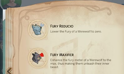 book with two spells for maxing out a werewolf's fury and the other makes it zero