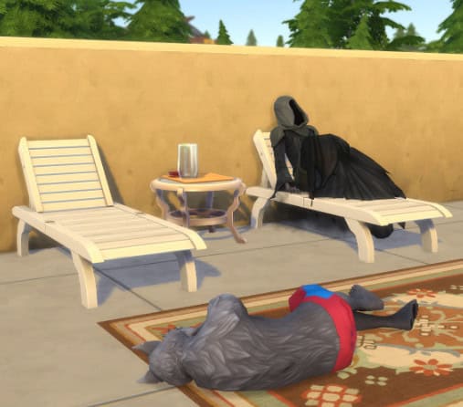 A werewolf has passed away and Grim is lounging on a chair